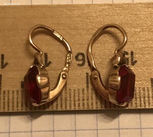 Золотые серьги с корундом СССР. Корунд, золото 583 проба #3