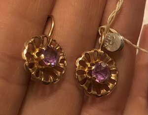 Золотые серьги с корундом СССР. Корунд, золото 583 проба #6