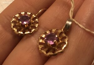 Золотые серьги с корундом СССР. Корунд, золото 583 проба #6