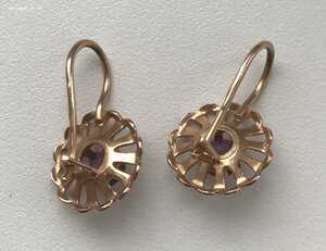 Золотые серьги с корундом СССР. Корунд, золото 583 проба #6