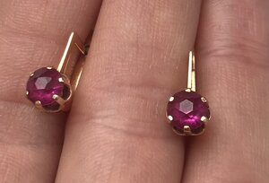 Золотые серьги с корундом СССР. Корунд, золото 583 проба #4