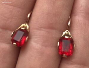 Золотые серьги с корундом СССР. Корунд, золото 583 проба #3