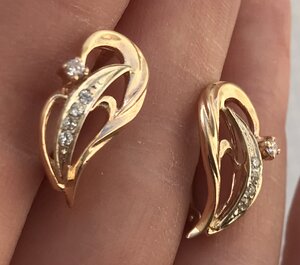 Золотые серьги с камнями. Золото 585 проба. #3