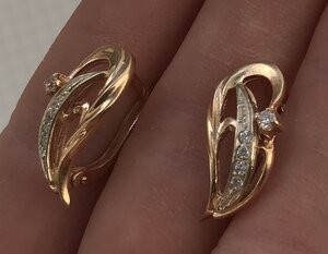 Золотые серьги с камнями. Золото 585 проба. #3