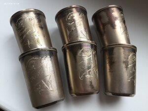 СТОПКИ, серебро 875, 6 шт