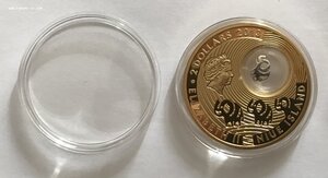 Серебряная монета 2 доллара 2013. Новая Зеландия. Слоны.