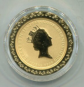 Золото. Острова Кука. 20 долларов 2008 года 1/5 унции