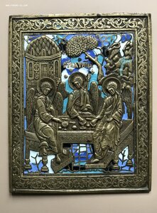 Большая икона Троица Ветхозаветная. В эмалях. 5 цветов эмали
