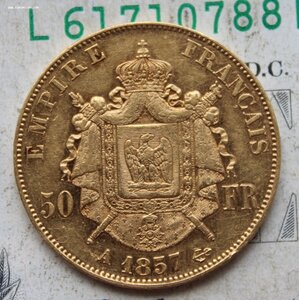 50 франков 1857, Золото 900пр. 16,13 гр.