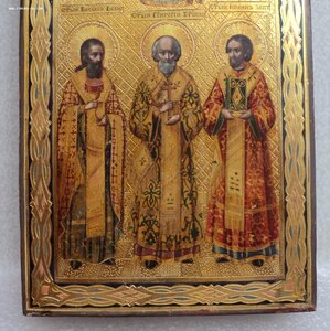 Икона Палех. Богослов,Василий,Златоуст. Хорошая сохранность