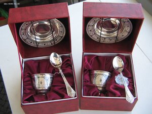 Чайная пара. Серебро. Два комплекта в корОбках.