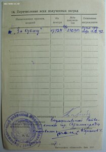 Отвага № 117.724 с документом. Сталинградский фронт. 1942 г.