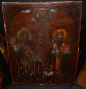 Икона"Св. Иоанн Воин и свт. Александр мит.Констант."Оклад 84