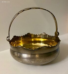 Серебряная сахарница. Серебро 875 проба со звездой Золочение