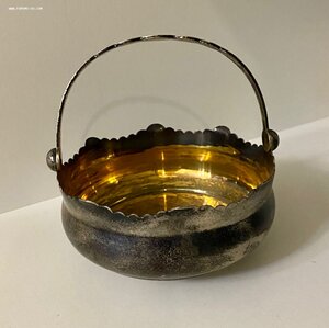 Серебряная сахарница. Серебро 875 проба со звездой Золочение