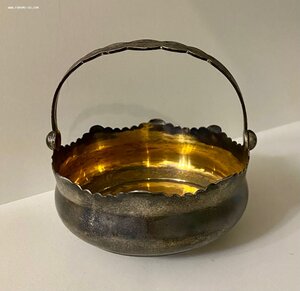 Серебряная сахарница. Серебро 875 проба со звездой Золочение