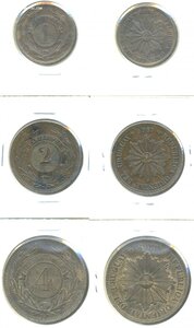 Урагвай 1+2+4 сентесимо 1869