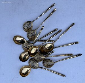 Ложки серебро позолота чернение 12 шт, 1840 год. Продажа.