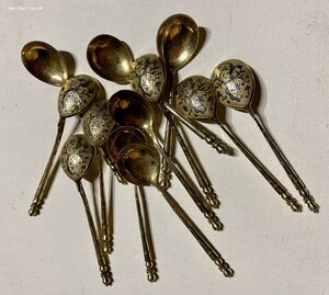 Ложки серебро позолота чернение 12 шт, 1840 год. Продажа.