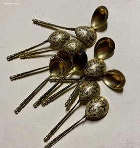 Ложки серебро позолота чернение 12 шт, 1840 год. Продажа.