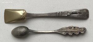 Пять серебряных ложечек для солонок. Золочение, эмаль. 875пр