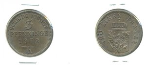 Пруссия 3 пфеннига, 1872 A UNC