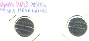Пруссия 1 пфенниг, 1865 A
