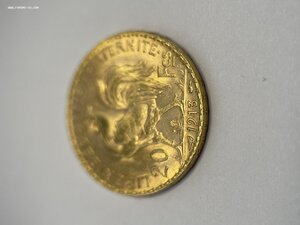 Франция 1913 Петух полный блеск, MS/UNC 20Фр золото