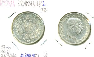 Австрия 2 кроны, 1912 (серебро)