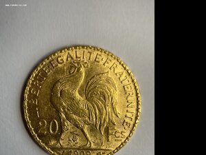 Франция 1909 Петух Золото 20 Фр, полный блеск