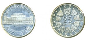 Австрия 25 шиллингов, 1971 200 лет Венской бирже