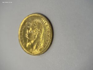 Франция 20Фр 1868 Наполеон 3, MS/UNC, золото/блеск