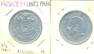 Монако 5 франков, 1945