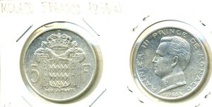 Монако 5 франков, 1966 (серебро)