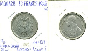 Монако 10 франков, 1946