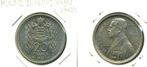 Монако 20 франков, 1947