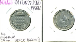 Монако 100 франков, 1956