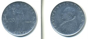 Ватикан 100 лир, 1965