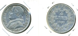 Папская область 2 лиры, 1867 (серебро)