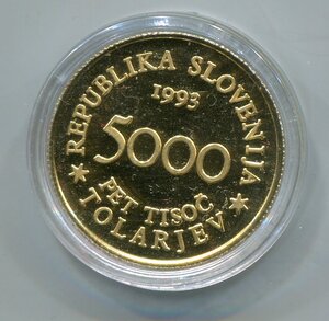 Словения. 5000 толариев 1993 золото