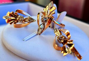 Золотой комплект с бриллиантами 585 пр. СССР