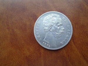 Серебряная монета 5 лир 1879 Италия