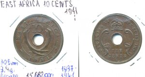 Британская Восточная Африка 10 центов, 1941