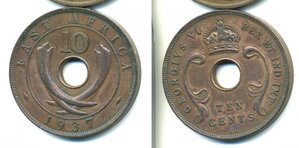 Британская Восточная Африка 10 центов, 1937
