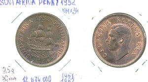 ЮАР 1 пенни, 1952