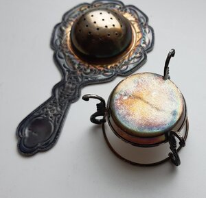 Ситечко для чая с подставкой, серебро 875 пр.,БЮ7
