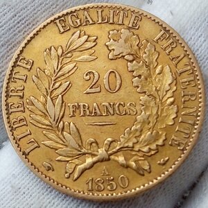 20 Франков 1850г Франция (золото 6,45гр 900пр)