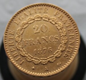 20 франков 1876 г "Ангел"