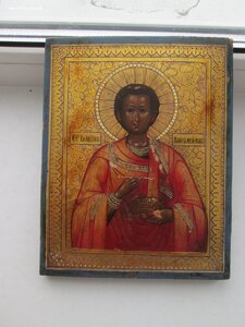 Икона Святой Пантелеимон Целитель. Сусальное золото, кипарис