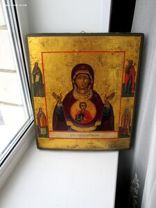 Икона Божией Матери "Знамение" сусальное золото. 19 век.
